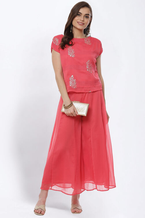 Coral Art Silk Short Suit Set image number 0